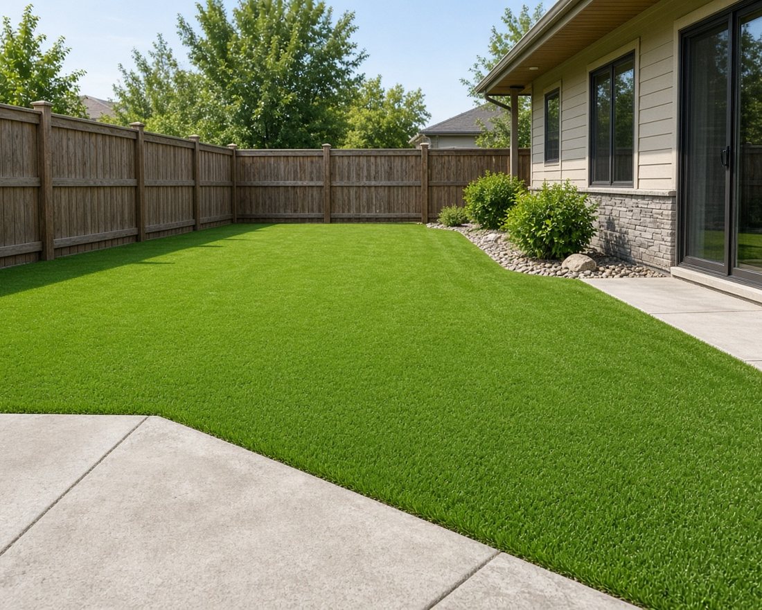 Freshly installed backyard turf